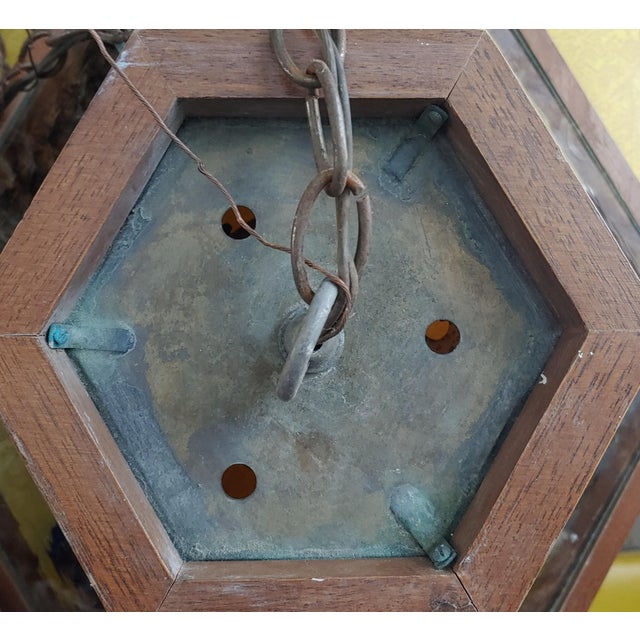 Brown Vintage Mid-Century Modern Arts & Crafts Style Slag & Walnut Hanging Lamp For Sale - Image 8 of 8