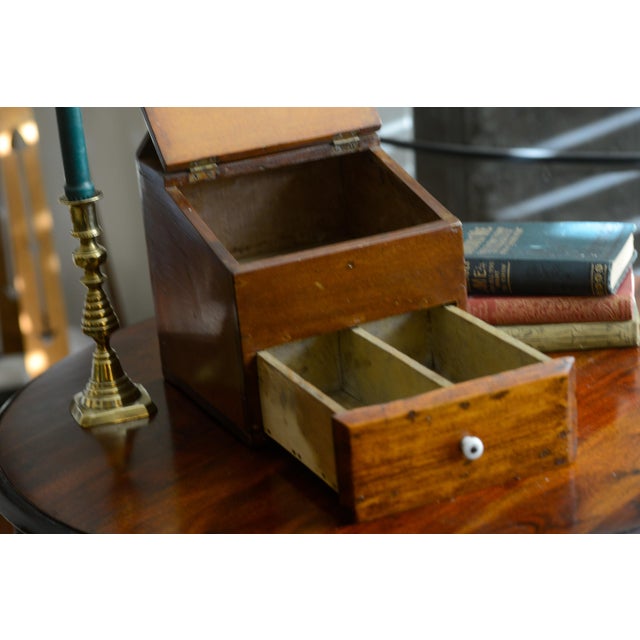 Wood Vintage Primitive Wooden Large Hanging Fireside Candle Box Salt Box For Sale - Image 7 of 15