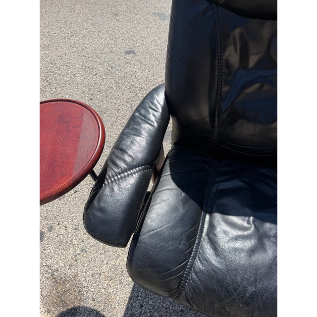 Black Leather Ekornes Stressless Chair & Ottoman For Sale - Image 10 of 12