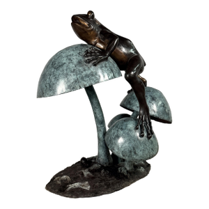 Large Bronze Frog Fountain - Climbing Mushroom Garden Sculpture - 54"h