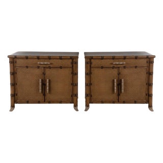 20th-C. Platt Collection Regency Style Faux Bamboo Cabinets or Side Tables or Nightstands - Pair For Sale