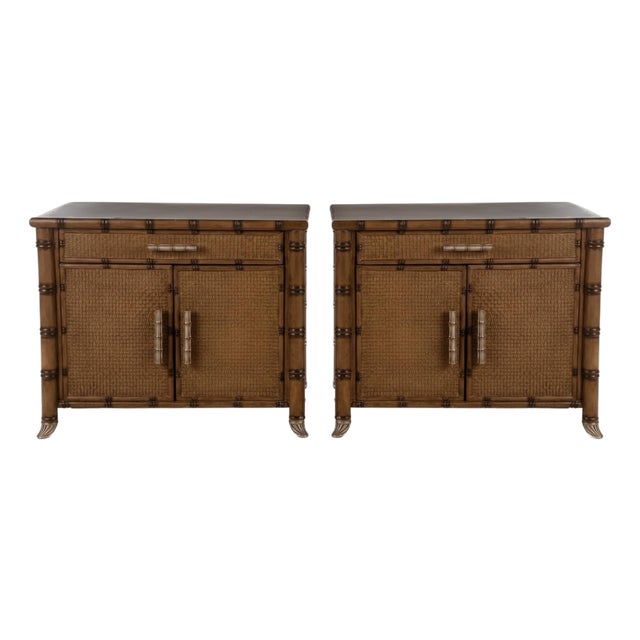 20th-C. Platt Collection Regency Style Faux Bamboo Cabinets or Side Tables or Nightstands - Pair For Sale