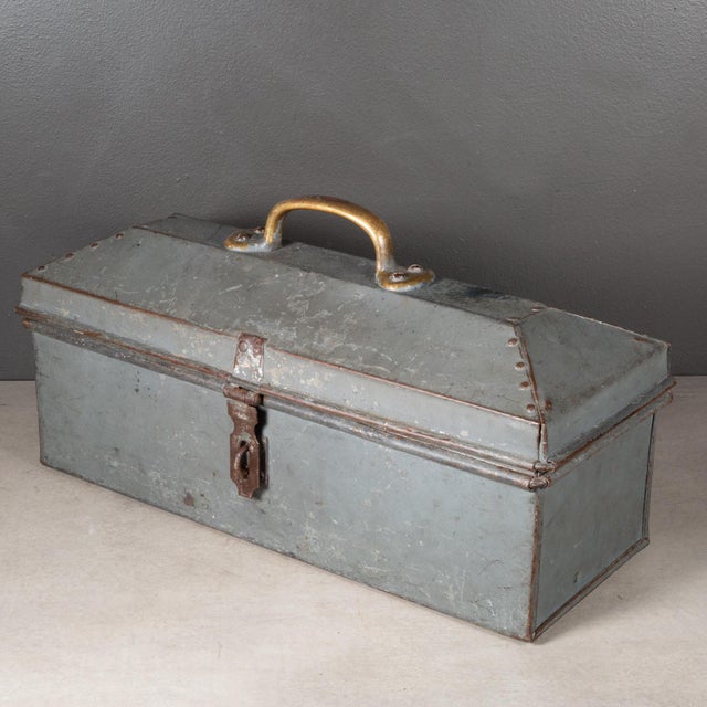 Industrial Early 20th C. Factory Toolbox With Solid Bronze Handle C.1930-1940 For Sale - Image 3 of 10