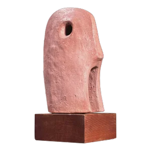 Vintage Modernist Terracotta Biomorphic Sculpture in Wood Block Base