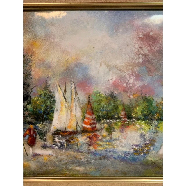 Modern Modern Art Framed Enamel on Copper Painting For Sale - Image 3 of 7