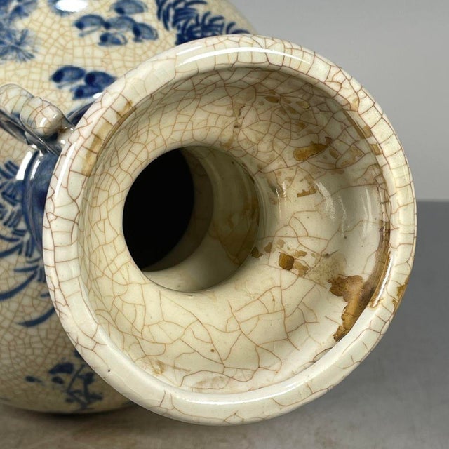 Chinese Blue & White Crackle Glaze Porcelain Vase With Figural Scene For Sale - Image 9 of 9