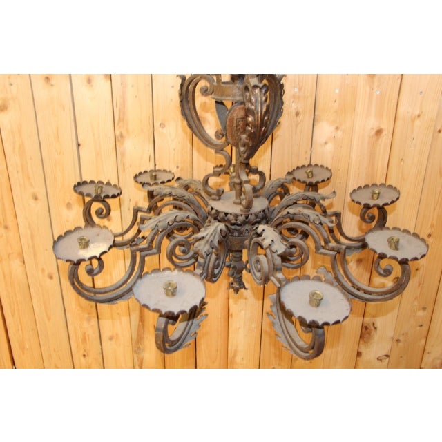 19th Century Wrought Iron Chandelier with Coat of Arms For Sale - Image 10 of 14
