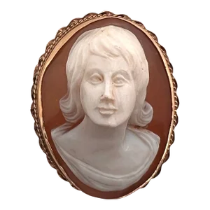 Vintage 14k Gold High Relief Carved Shell Cameo Pin / Pendant