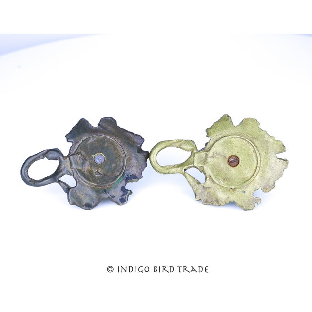 Antique French Bronze Chamber Ornate Candlestick Holders - Set of 2 For Sale In Greenville, SC - Image 6 of 7