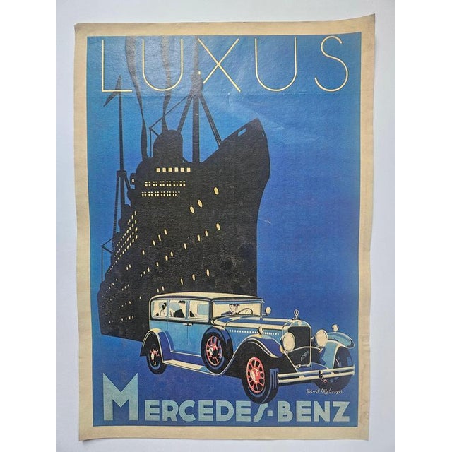 Art Deco Mercedes Benz Automobile Advertising Poster, 1930s, in Very Good conditions. Designed 1920 to 1949
