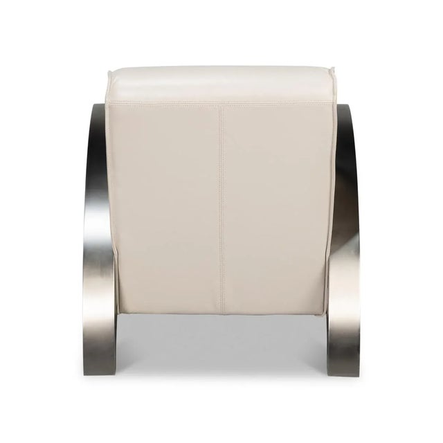 Metal Industrial White Leather Armchair For Sale - Image 7 of 12