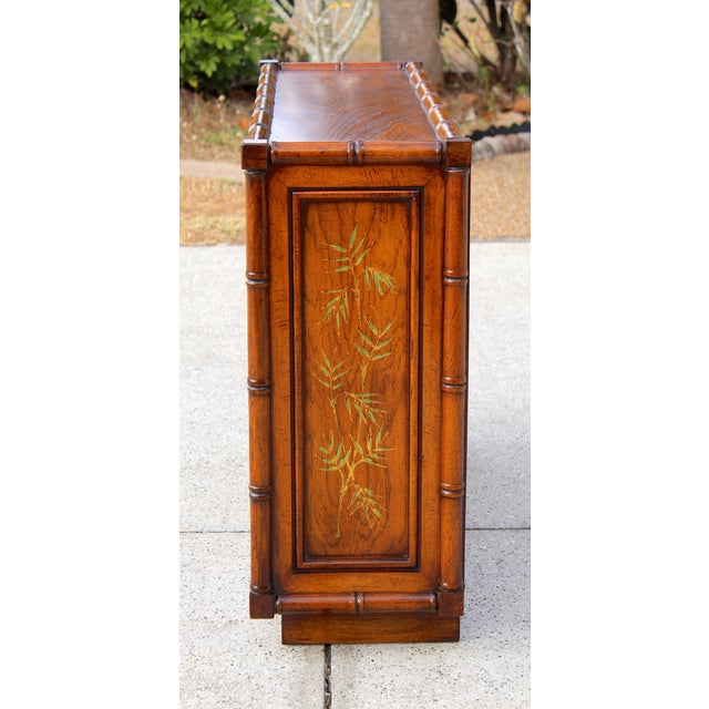 Brown Vintage Brandt Embassy Collection Hollywood Regency Faux Bamboo Credenza Cabinet With Hand-Painted Bamboo Motif – Asian Chinoiserie Sideboard Console For Sale - Image 8 of 18