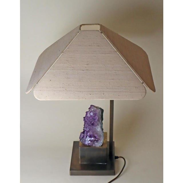 Metal Amethyst Table Lamp in Brass with Silk Lampshade, 1970s For Sale - Image 7 of 18
