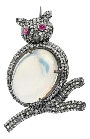 Vintage Owl Brooch Pin With Pave-Set Zirconia in 925 Silver – Gift for Animal Lovers