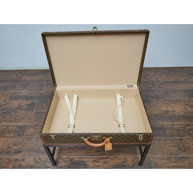 Contemporary Vintage Louis Vuitton Trunk Made into Coffee Table with Custom Base For Sale - Image 3 of 12