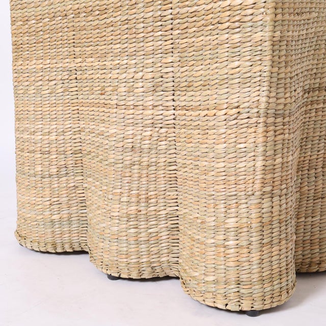 Tan Pair of Woven Reed Square Ghost Drapery Stands For Sale - Image 8 of 9