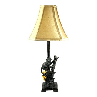Vintage Bronzed Monkey Table Lamp W/Shade For Sale