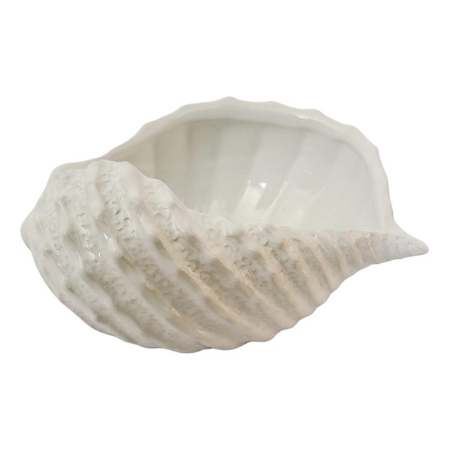Italian Bassano White Ceramic Conch Shell Bowl – Decorative Planter or Serving Dish For Sale