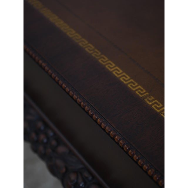 Wood Vintage Leather Top Cornucopia Carved Mahogany Coffee Table For Sale - Image 7 of 13