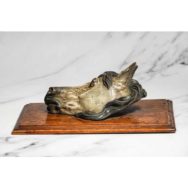 Amazing Rare Antique Austrian Cold Painted Bronze Horse Head Sculpture Desk Document Clip Equestrian Art Home Decor For Sale - Image 11 of 15