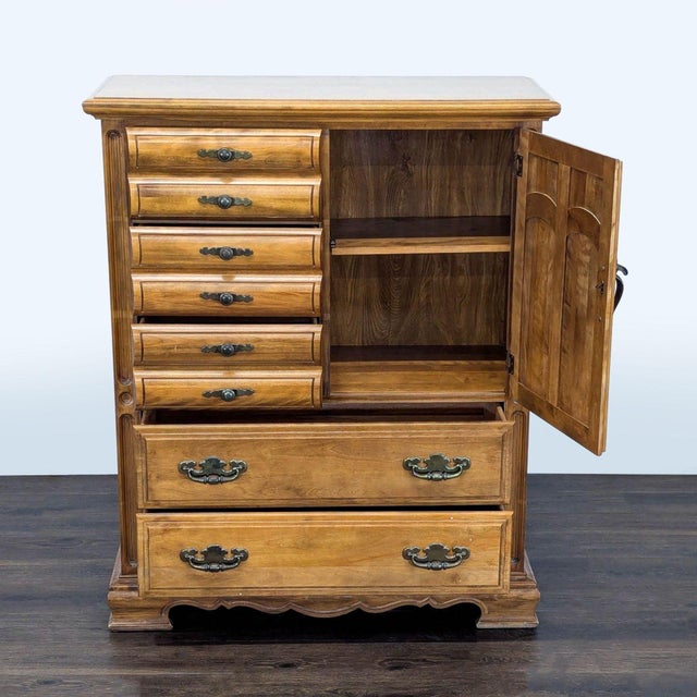 Traditional Vintage 8-Drawer Wooden Dresser With Cabinet and Decorative Handles For Sale - Image 3 of 9