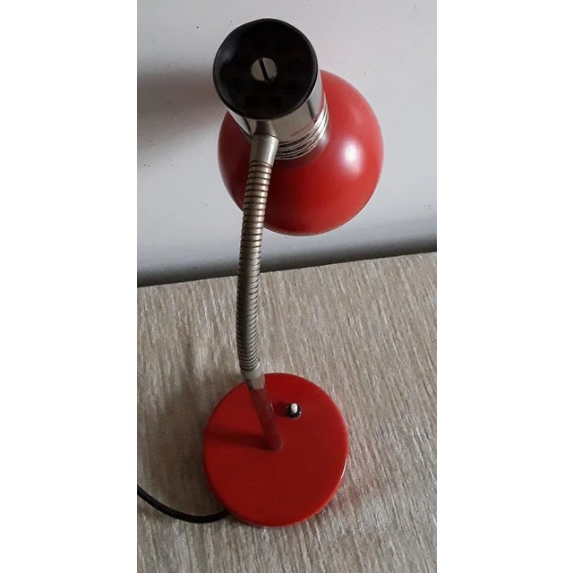 Multi-Adjustable Desk Lamp with Orange Painted Metal Base and Shade, Chromed Metal Frame, Spiral Arm & Black Plastic Cover, 1970s For Sale - Image 4 of 7
