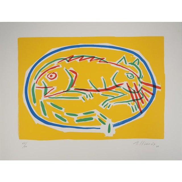 Robert Llimos, Fish and Cat, Original Signed Lithograph For Sale - Image 7 of 7