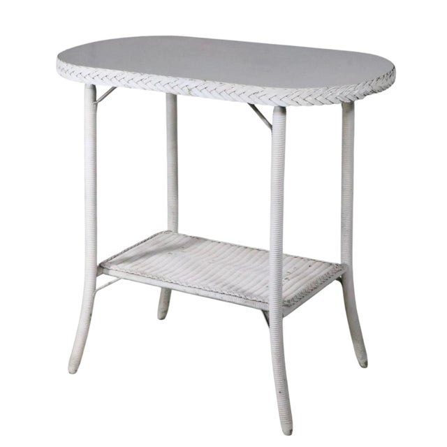 Victorian Vintage Oval White Wicker Table Att. To Lloyd Loom C 1930/50's For Sale - Image 3 of 12