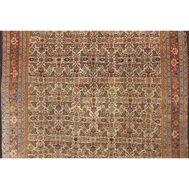 Antique Persian Ferahan Rug With All-Over Herati Design in Ivory 10'9"x13'8" For Sale - Image 4 of 9