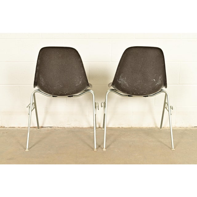 Metal Charles & Ray Eames for Herman Miller DSS Seal Brown Stacking Shell Chairs | Set of Four For Sale - Image 7 of 12