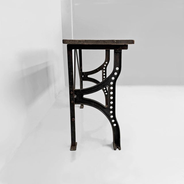 Vintage Italian Industrial Wooden and Cast Iron Console Table, 1800s For Sale - Image 4 of 15