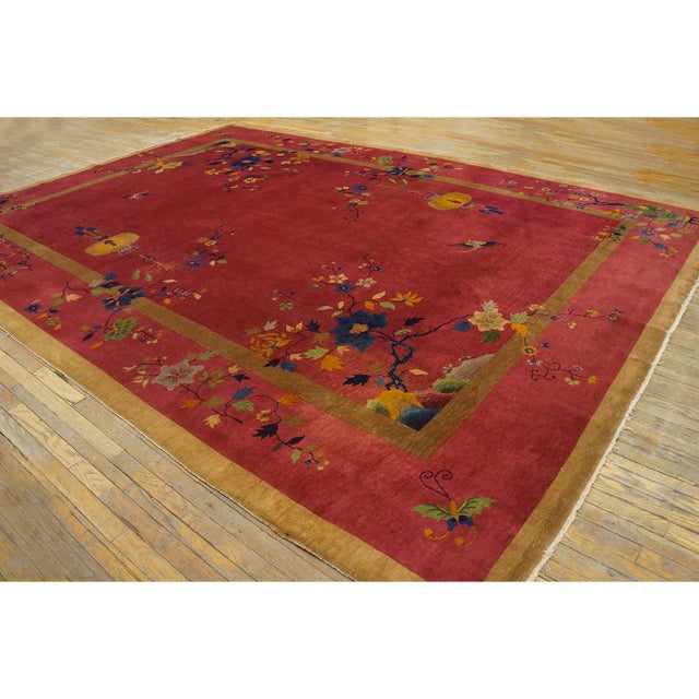 Art Deco 1920s Antique Art Deco Room Size Wool Floral Chinoiserie Motifs 10' X 14' 2" Rug For Sale - Image 3 of 9
