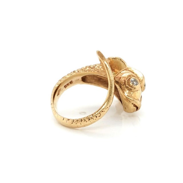 Mid 20th Century Diamond Emerald Fish Bypass Ring 14K Yellow Gold Size 5.5 For Sale - Image 4 of 6