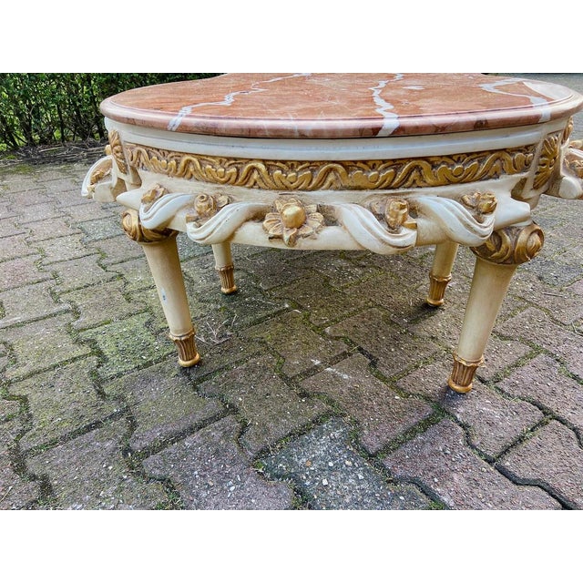 Mid-20c French Louis XVI Cream Gilt Marble Coffee Table For Sale - Image 10 of 17