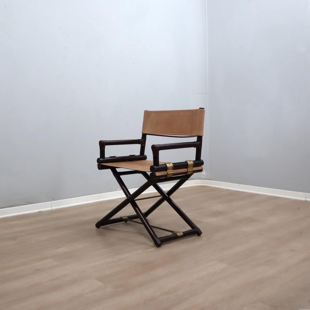1950s Vintage Bamboo and Leather Director's Chair from McGuire, 1950s For Sale - Image 5 of 15