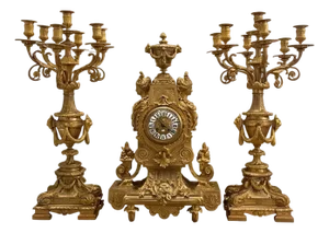 Large 19th Century French Doré Bronze Clock Garniture Marked Jules Graux, Paris.