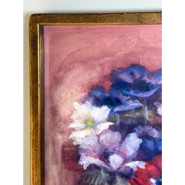 Vintage Floral Still Life Watercolor Painting For Sale - Image 4 of 7