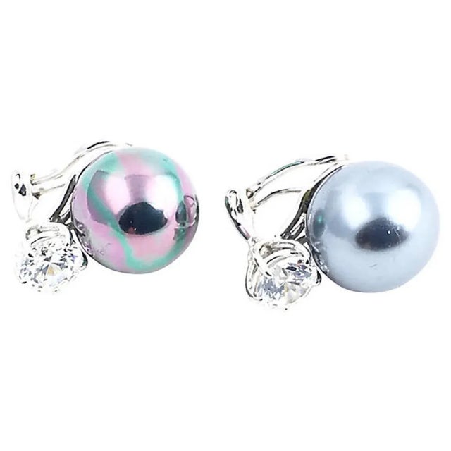 Late 20th Century Sterling Silver Faux Gray and Crystal Earrings - 2 Pieces For Sale - Image 5 of 6