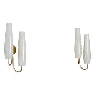 Double Shades Sconces with Brass Details, 1960s, Set of 2 For Sale