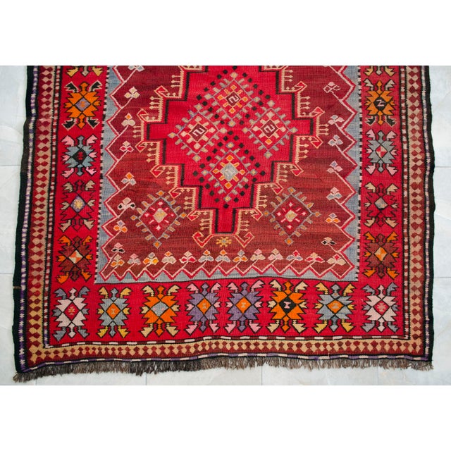 1940s Antique Turkish Rug Kilim Handmade Wide Runner - 4′11″ X 12′5″ For Sale - Image 13 of 17