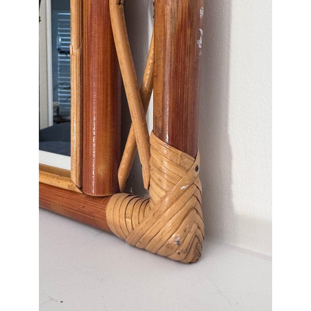 Brown Mid-Century Italian French Riviera Style Bamboo & Rattan Wall Mirror Styled After Franco Albini For Sale - Image 8 of 12