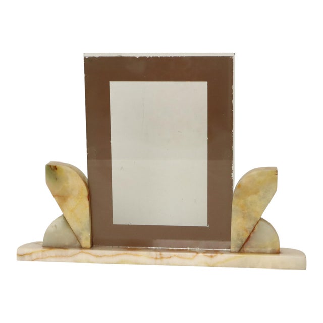 Large Art Deco Onyx Marble Photo Picture Frame with Mirrored Border, 1930s For Sale - Image 16 of 18