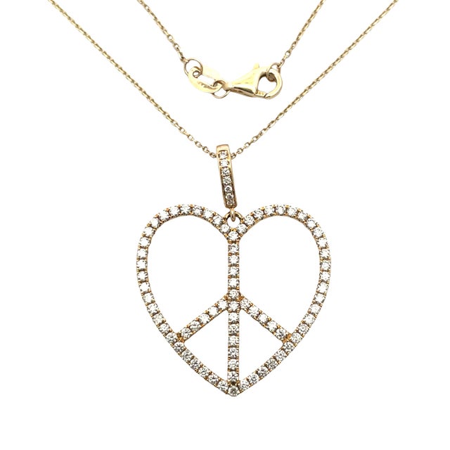 14k Yellow Gold Diamond Heart Peace Necklace For Sale In New York - Image 6 of 7