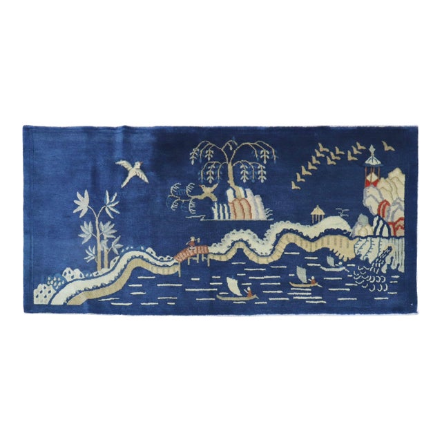 Antique Chinese Pictorial Small Runner - 2'9" x 6' For Sale