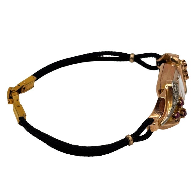 1940s Women's 14k Gold Wristwatch W/ Ruby & Diamond Accents by Jacoby-Bender For Sale - Image 4 of 16