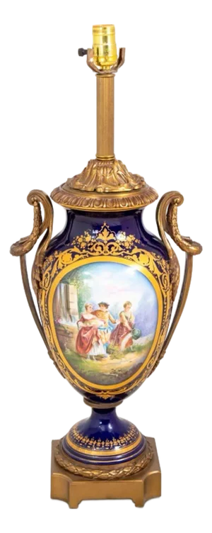 Sevres Blue Ground Porcelain Vase Mounted as Lamp