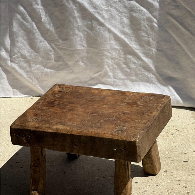 Small Wabi-Sabi Rectangular Side Stool in Teak, 1980s For Sale - Image 11 of 14