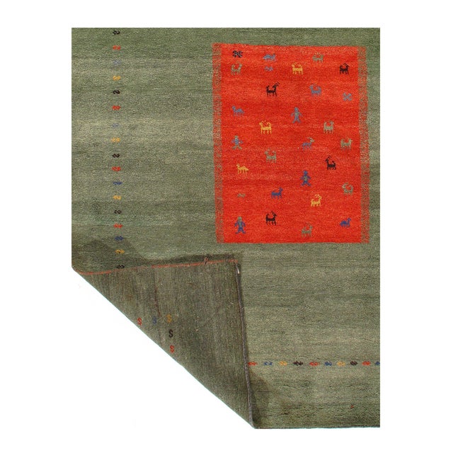 Traditional Pasargad DC Green Color Hand Knotted Gabbeh Rug For Sale - Image 3 of 3