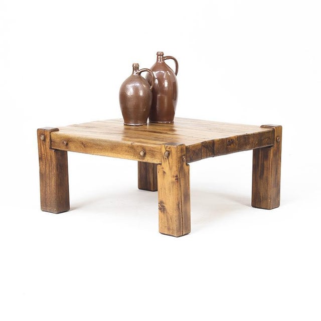 Mid-Century Brutalist Rustic Coffee Table in Oak For Sale - Image 4 of 11