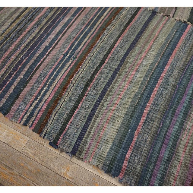 Considerable Gray Background and Multicolor Stripe Design Antique American Shaker Rag Rug For Sale - Image 11 of 11
